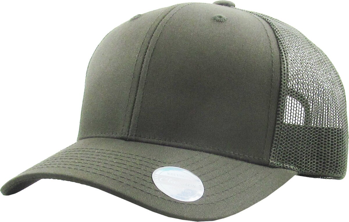 Olive Classic 6 Panel Trucker Mesh Snapback Front Side View